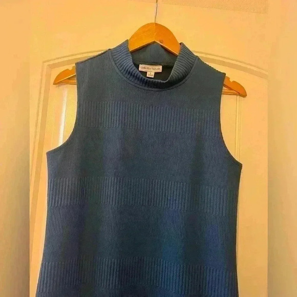 CHELSEA TAYLOR Mock Neck Teal Knit Dress size 6 - Picture 2 of 7